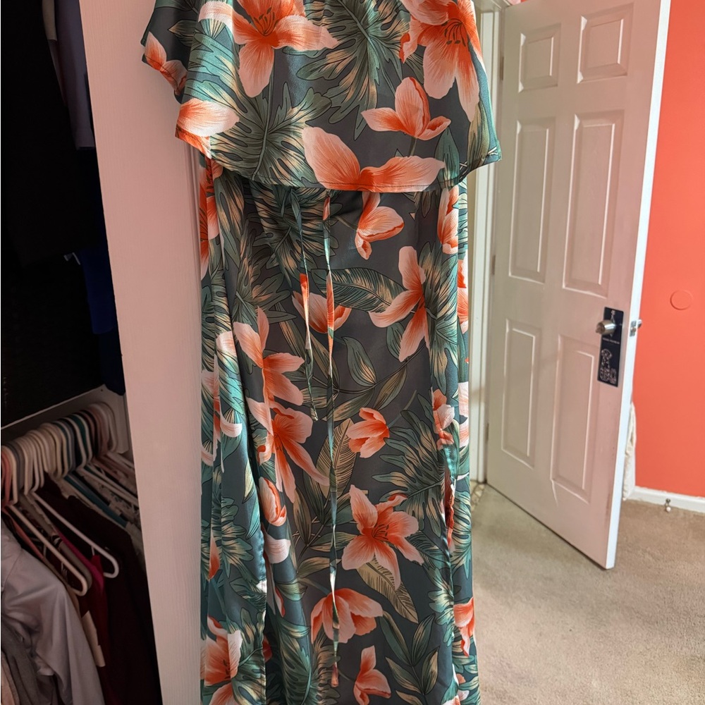 Floral Green and Orange Maxi Dress
